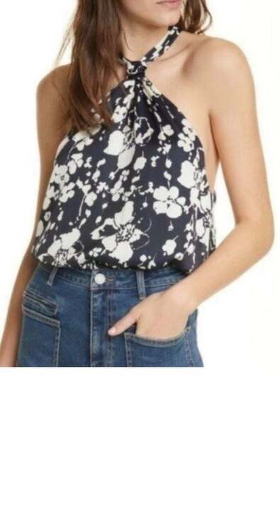 Joie Tops - Joie Ertha Floral Halter Neck Sleeveless Blouse Blue Medium